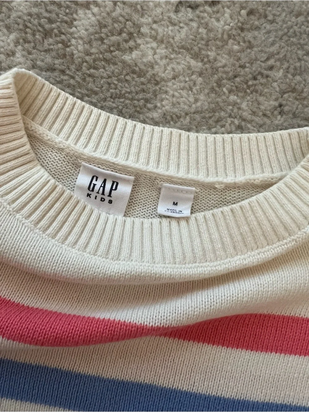 GAP Girls Cream Crewneck Sweater with Multicolor Stripes
